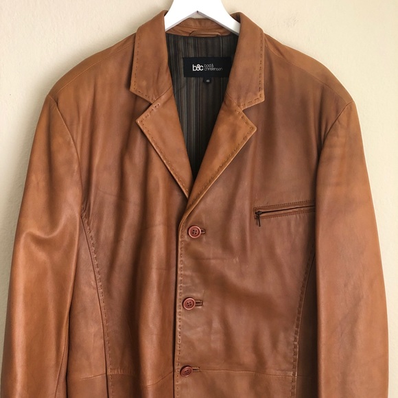B&C Bod & Christensen Mens Jacket Coat Size 48 Brown Leather Distressed - Picture 2 of 14